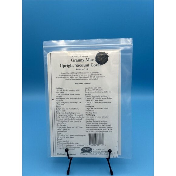 Vacuum Cover Sewing Granny PATTERN Vtg Ozark Crafts #113 Must Sew USA Made RARE - Picture 2 of 2